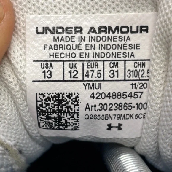 Under Armour Charged Pursuit 2 Running Shoes White Men size 13 Athletic Trainer - Picture 15 of 16